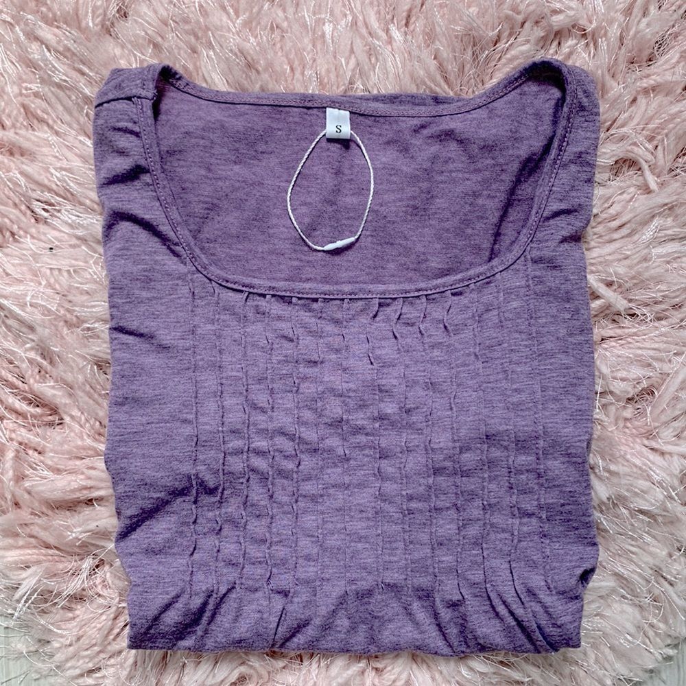Purple Puff Sleeve Ribbed Blouse - Picture 5 of 9